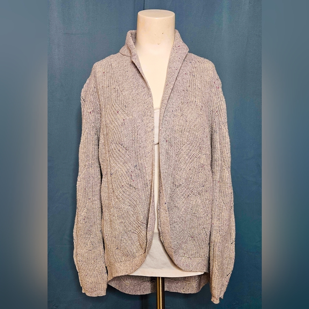 Talbots Gray Multi-Color Fleck Open Knit Shawl Collar Cardigan Sweater Size MP